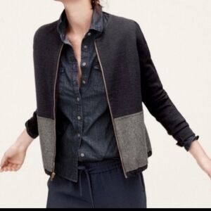 J. CREW MERINO WOOL ZIPPER TWO TONE SWEATER JACKET M